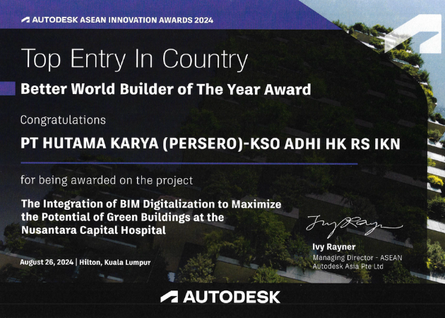 Autodesk ASEAN Innovation Awards 2024 -  Top Entry In Country: Better World Builder of the Year Award (PT Hutama Karya (Persero) - KSO ADHI HK RS IKN)