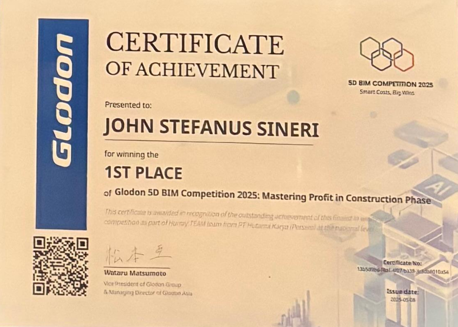 Glodon 5D BIM Competition 2025: Mastering Profit in Construction Phase - 1st Place - John Stefanus Sineri
