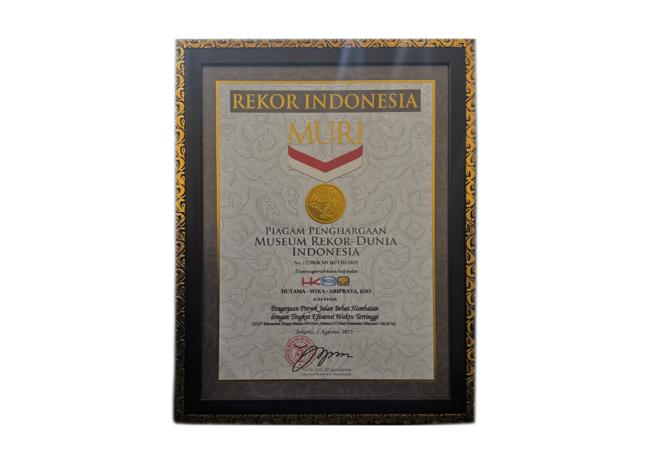 Rekor Indonesia MURI - Pengerjaan Proyek Jalan Bebas Hambatan Dengan Tingkat Efisiensi Waktu Tertinggi